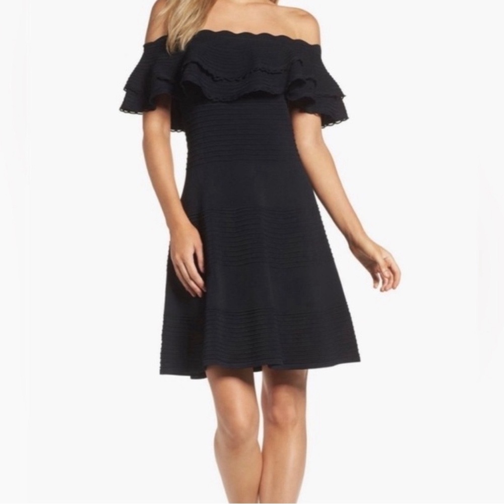 Eliza J Black Knit Fit & Flare Off-Shoulder Dress XS
